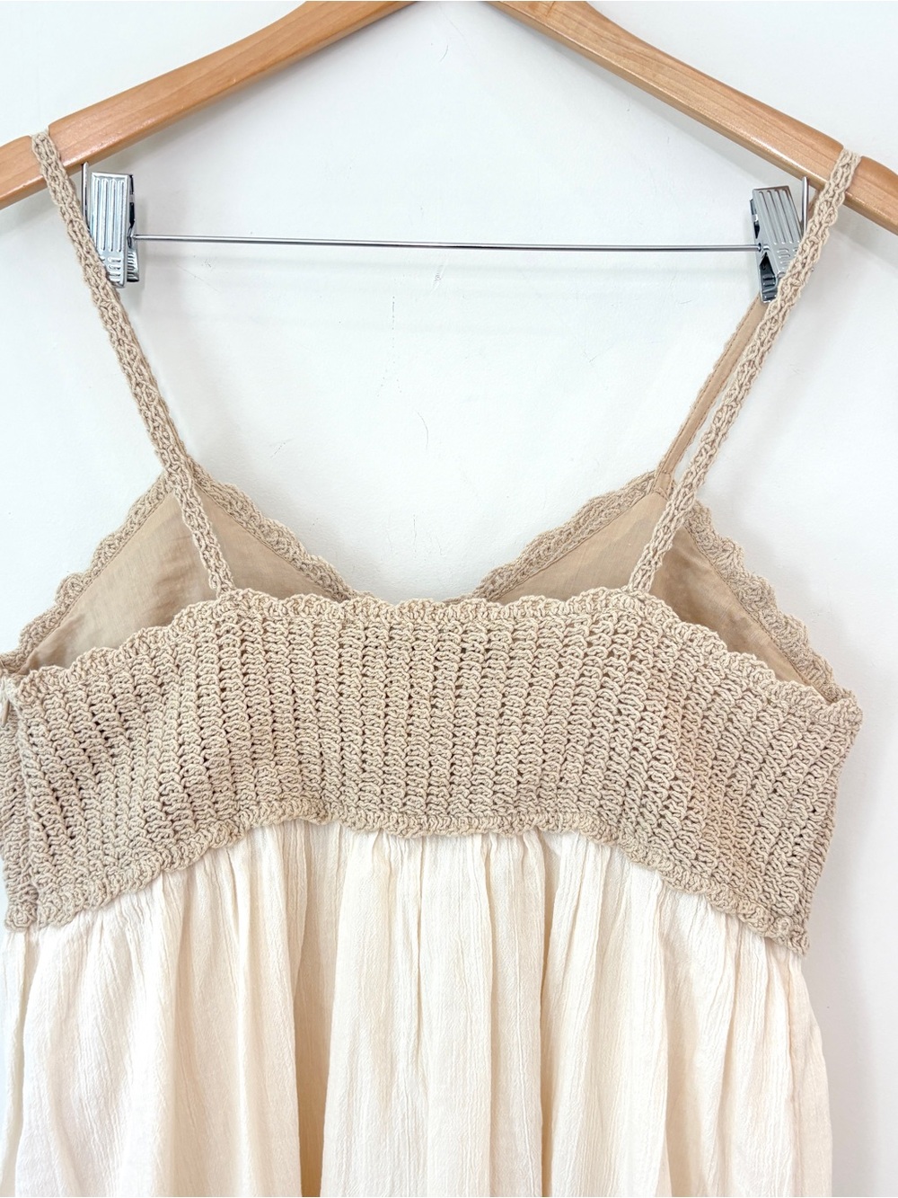Zara Crochet Knit Midi Dress Cream Cotton Gauze Cottagecore Sz M Boho Beach - Picture 4 of 10